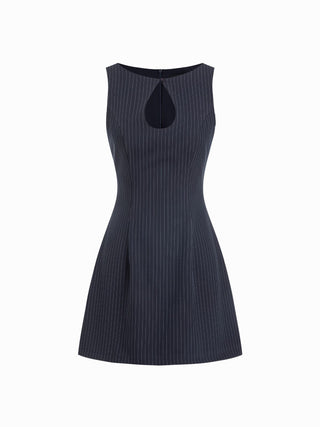 Striped Boat Neck Cut Out A-line Mini Dress