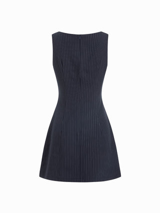 Striped Boat Neck Cut Out A-line Mini Dress