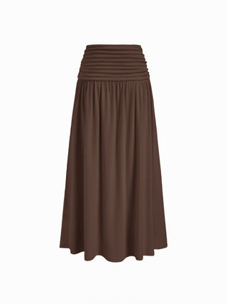 V-neck Twist Ruched Top & Mid Rise Ruched Flared Maxi Skirt Set