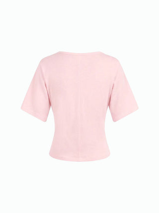 Cotton-blend U-neckline Short Bell Sleeve Tee