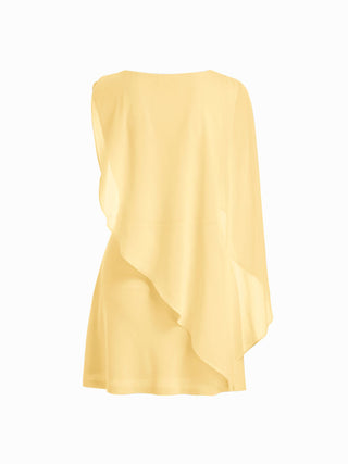 Textured Boat Neck Ruched Asymmetrical Draped A-line Mini Dress