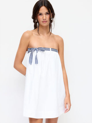 Cotton Bandeau Striped Bowknot Oversized Babydoll Mini Dress