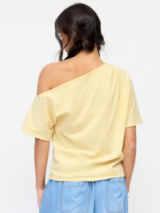 Cotton-blend Off-shoulder Sailing Graphic Embroidery Oversized Tee