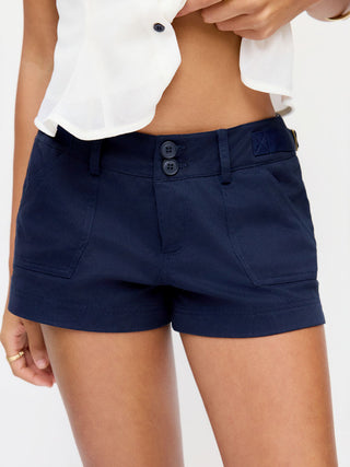 Cotton-blend Low Rise Utility Pocket Micro Shorts