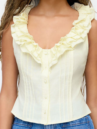 Cotton-blend V-neck Ruffled Tank Crop Blouse