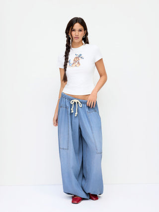 Denim High Rise Washed Drawstring Jogger Oversized Jeans