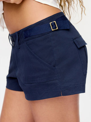 Cotton-blend Low Rise Utility Pocket Micro Shorts
