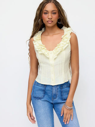 Cotton-blend V-neck Ruffled Tank Crop Blouse