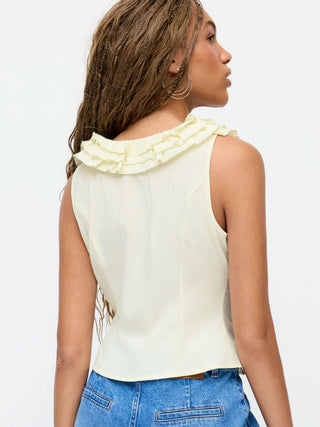 Cotton-blend V-neck Ruffled Tank Crop Blouse