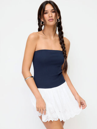 Cotton-blend Colorblock Broderie Anglaise A-line Mini Dress