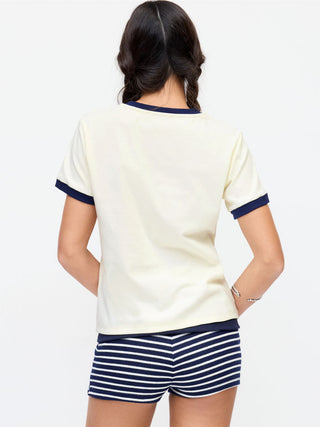 Cotton-blend New England Graphic Contrasting Binding Tee