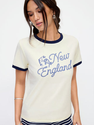 Cotton-blend New England Graphic Contrasting Binding Tee