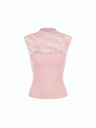 Lace High Neck Cut Out Sleeveless Top