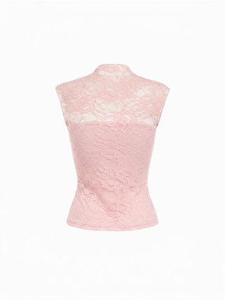 Lace High Neck Cut Out Sleeveless Top