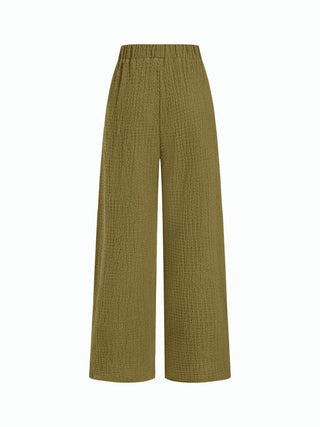 Texture Boat Neck Asymmetrical Hem Top & Mid Rise Straight Leg Trousers Set