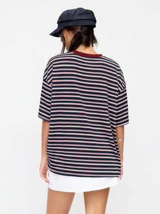 Stripe Dog Graphic Middle Sleeve Oversized Tee