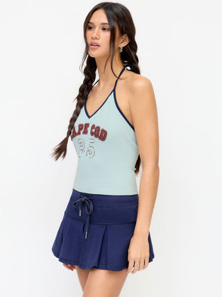 Cape Cod 25 Cotton-blend Graphic V-neck Backless Halter Top