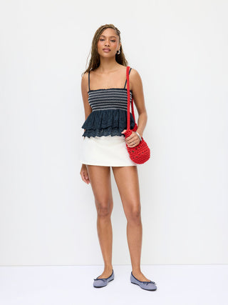Cotton-blend Broderie Anglaise Shirred Tiered Ruffle Crop Cami Top