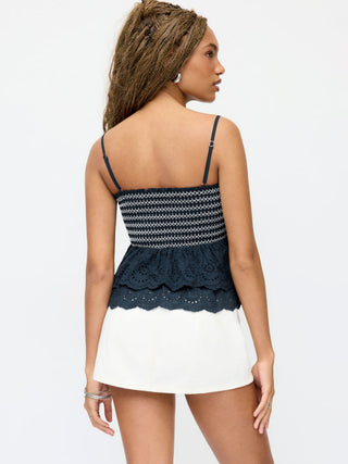 Cotton-blend Broderie Anglaise Shirred Tiered Ruffle Crop Cami Top