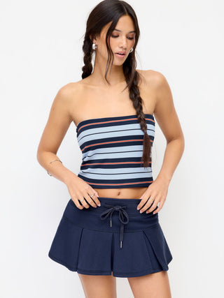 Cotton-blend Terry Low Rise Drawstring Pleated Mini Skirt