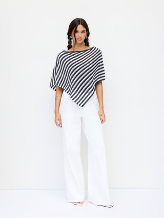 Knit Striped Asymmetrical Hem Oversized Poncho Top
