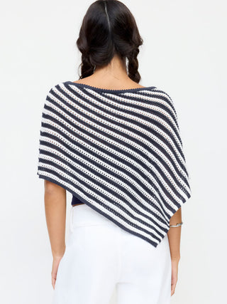 Knit Striped Asymmetrical Hem Oversized Poncho Top