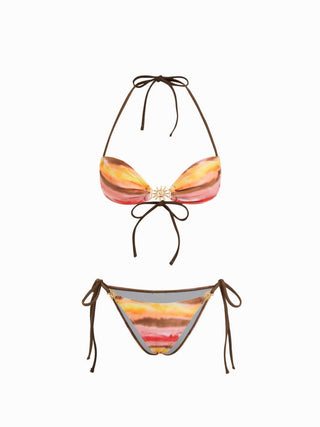 Sun Charm Tie-Dye Tie Side Bikini Set with Lace Sarong