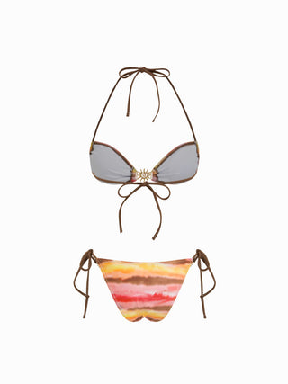 Sun Charm Tie-Dye Tie Side Bikini Set with Lace Sarong