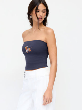 Cotton-blend Dog Graphic Bandeau Top