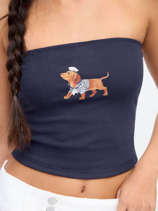 Cotton-blend Dog Graphic Bandeau Top