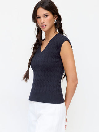 Cable Knit V-neck Twist Knotted Tank Top