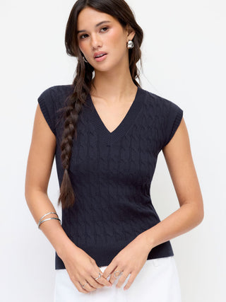 Cable Knit V-neck Twist Knotted Tank Top