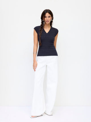Cable Knit V-neck Twist Knotted Tank Top