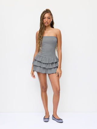 Striped Bandeau Ruffle Tiered Mini Dress
