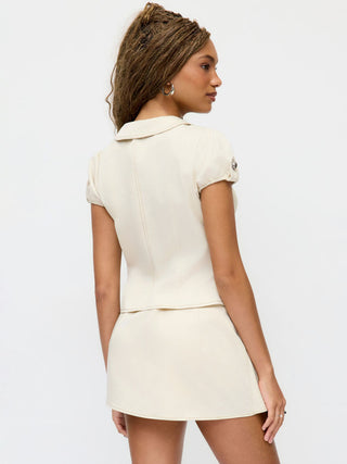 Cotton-blend Mid Rise Pleated Metal Detail Mini Skirt