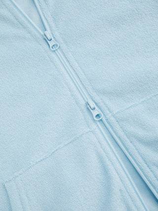 Cotton-blend Terry Hooded Short Sleeve Zip Through Pocket Tee