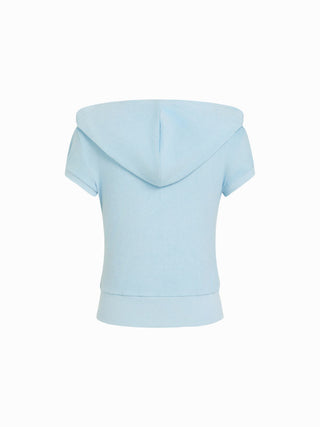 Cotton-blend Terry Hooded Short Sleeve Zip Through Pocket Tee
