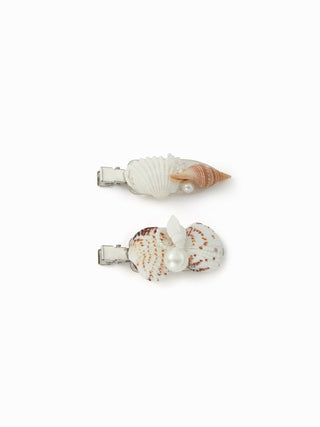 2PCS SHELL & FAUX PEARL HAIR CLIP SET