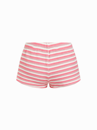 Strawberry Graphic Round Neck Tee and Striped Shorts Set