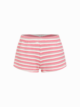 Strawberry Graphic Round Neck Tee and Striped Shorts Set