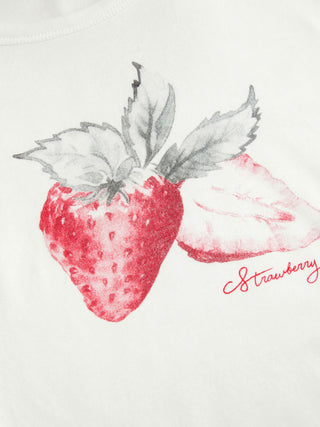Strawberry Graphic Round Neck Tee and Striped Shorts Set