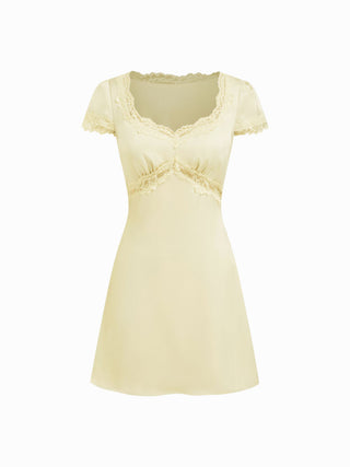 Square Neck Lace Panel Slip Knotted Mini Dress