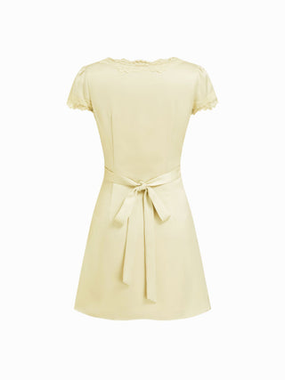 Square Neck Lace Panel Slip Knotted Mini Dress