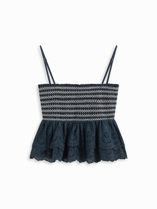 Cotton-blend Broderie Anglaise Shirred Tiered Ruffle Crop Cami Top