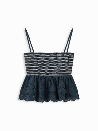 Cotton-blend Broderie Anglaise Shirred Tiered Ruffle Crop Cami Top