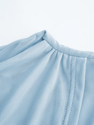 Mesh High Neckline Asymmetrical Ruched Cloak Sleeve Mermaid Maxi Dress