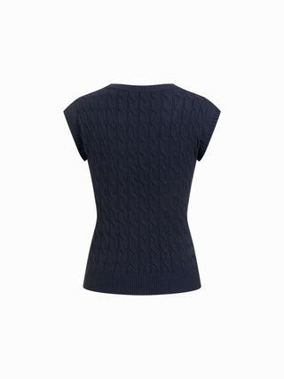 Cable Knit V-neck Twist Knotted Tank Top