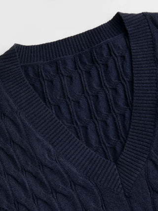 Cable Knit V-neck Twist Knotted Tank Top