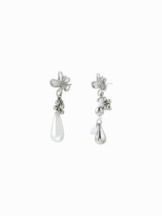FLOWER & FAUX PEARL DROP EARRINGS