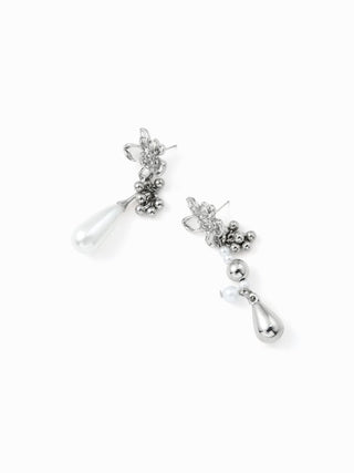 FLOWER & FAUX PEARL DROP EARRINGS